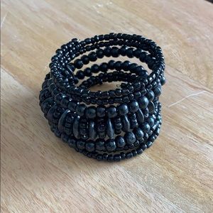 Black beaded arm wrist band bracelet